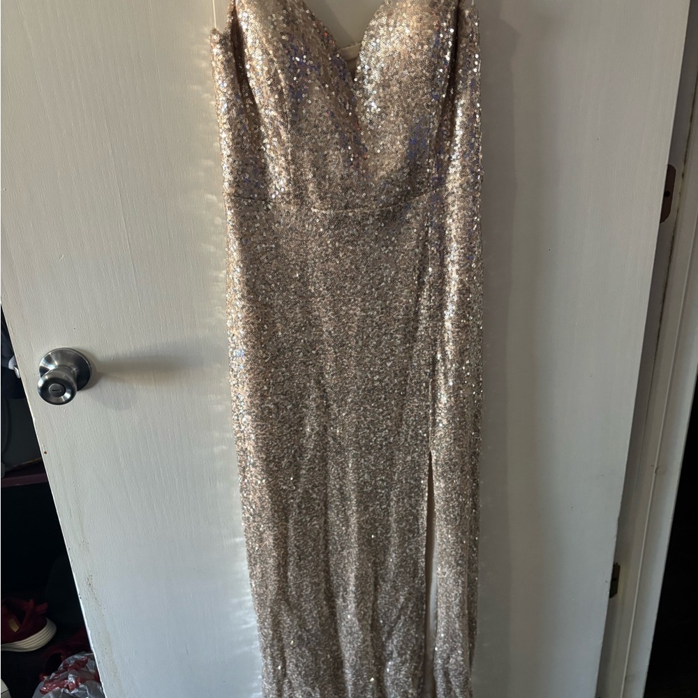 Gold Sequin Strapless Sweetheart Gown